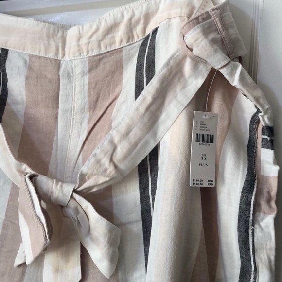 ANTHROPOLOGIE Shorebound Striped Linen Wide-Leg Cropped Pants - Picture 6 of 9